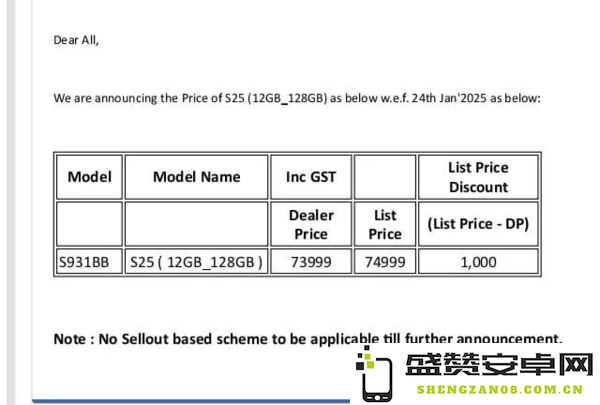 曝三星S25手机已在印度推出128GB版本 约售6300元