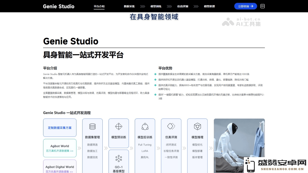 智元机器人发布的Genie Studio – 一款全面整合的具身智能开发平台，为开发者提供便捷选择